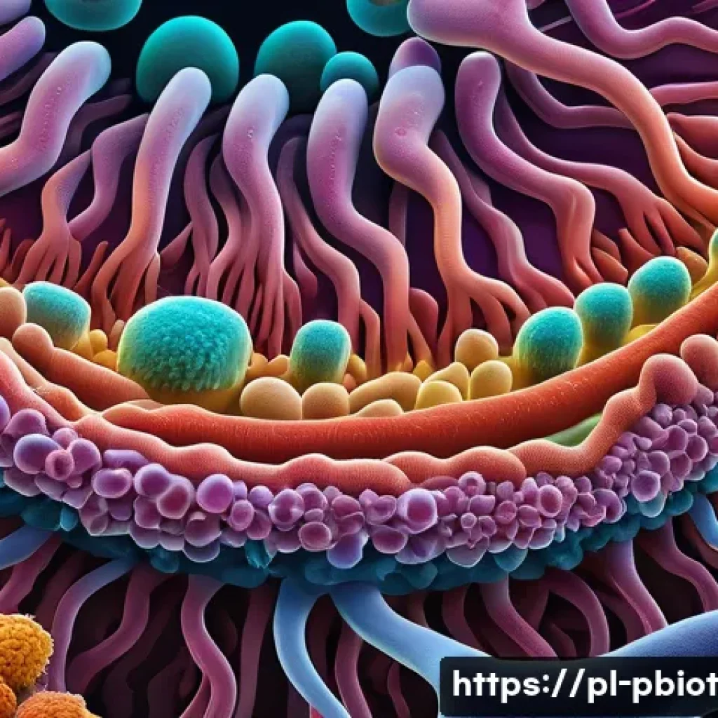 프로바이오틱스와 장내 세균총의 균형 - A vibrant and detailed illustration of a diverse gut microbiota ecosystem inside a human digestive t...