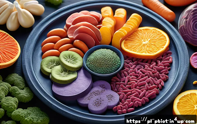 프로바이오틱스와 소화 효소의 관계 - A detailed and vibrant illustration of a healthy human digestive system interior, showcasing a diver...