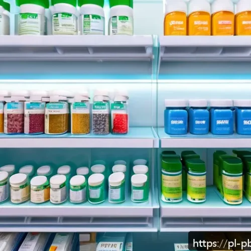 Home 31 프로바이오틱스의 효과적인 섭취 방법 - A modern pharmacy shelf in Poland featuring a variety of probiotic supplements in capsules, powders,...