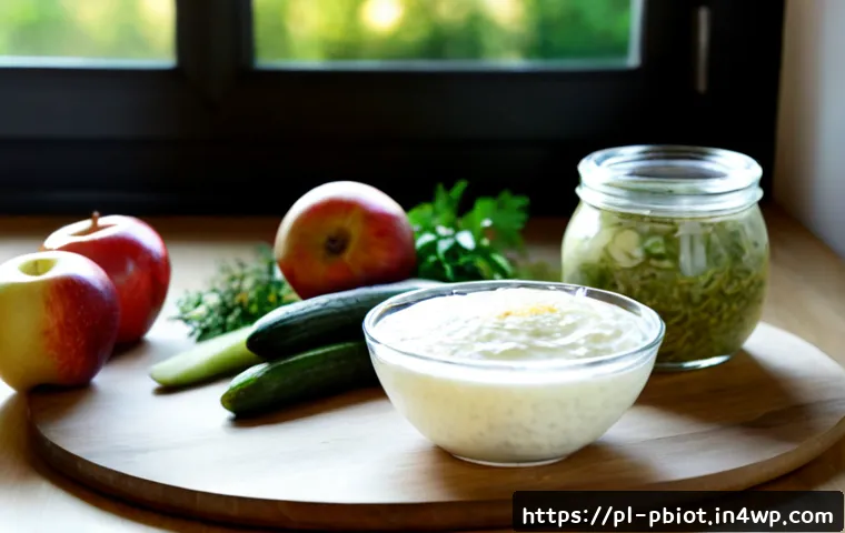 Home 17 프로바이오틱스와 식이요법의 관계 - Photorealistic bright Polish kitchen table scene showing the relationship between probiotics and bal...